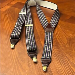 Men's Vintage Navy & Leather Horsebit Suspenders Germany
